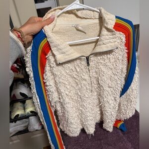 Cozy Cream Free People Jacket with Rainbow Stripes